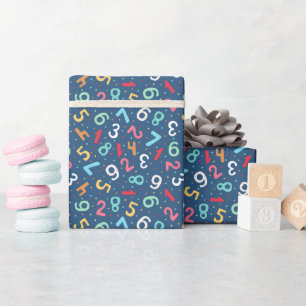 Cute Colorful Numbers Pattern  Blue Kids  Wrapping Paper