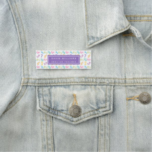 Cute Colorful Numbers Pattern Custom Math Teacher Name Tag