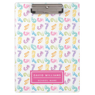 Cute Colorful Numbers Pattern Kids Name Clipboard
