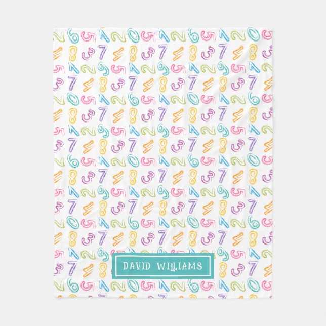 Cute Colorful Numbers Pattern Kids Name Fleece Blanket (Front)