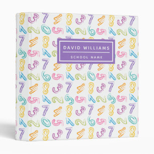 Cute Colorful Numbers Pattern Kids Name School 3 Ring Binder