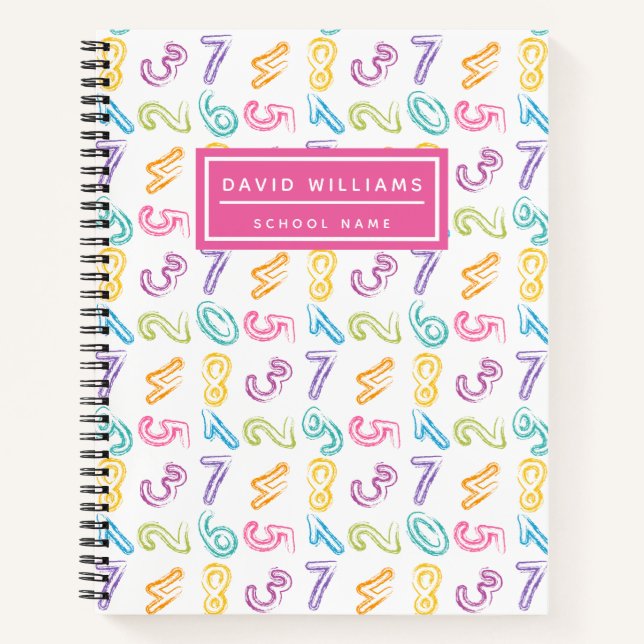 Cute Colorful Numbers Pattern Kids Name School  Notebook (Front)