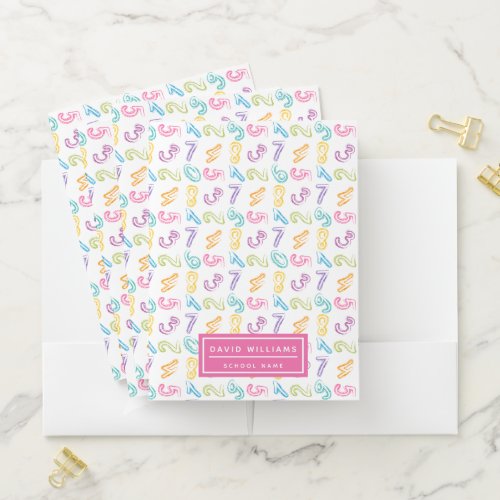 Cute Colorful Numbers Pattern Kids Name School Pocket Folder