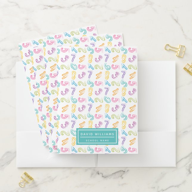 Cute Colorful Numbers Pattern Kids Name School Pocket Folder (In Situ)