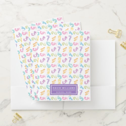 Cute Colorful Numbers Pattern Kids Name School Pocket Folder