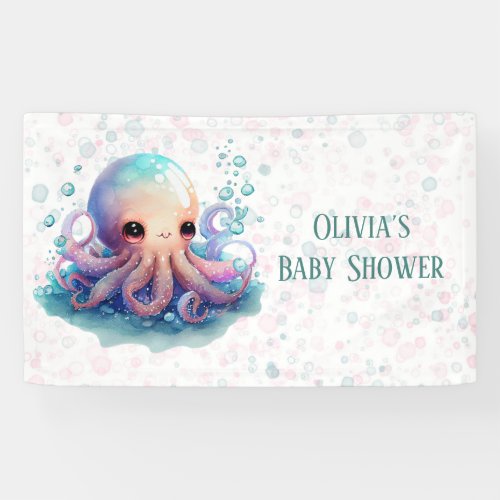 Cute Colorful Octopus Baby Shower Custom Banner