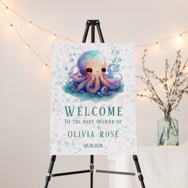 Cute Colorful Octopus Baby Shower Welcome Sign (In Situ (Stand))