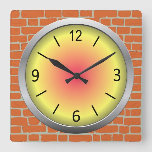 Cute  Colorful on Bricks Square Wall Clock