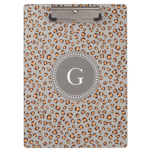 Cute colorful orange brown cheetah print monogram clipboard