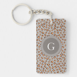 Cute colorful orange brown cheetah print monogram keychain