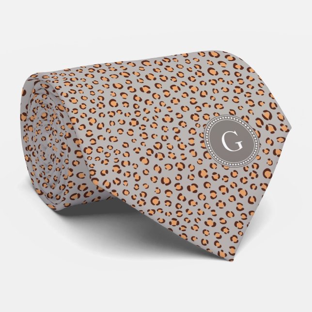 Cute colorful orange brown cheetah print monogram tie (Rolled)