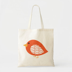 Cute colorful orange quirky birds tote bag