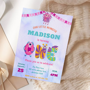 Cute Colorful Our Little Monster 1st Birthday  Invitation