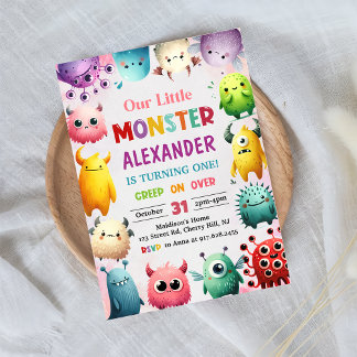 Cute Colorful Our Little Monster 1st Birthday Invitation