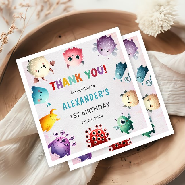 Cute Colorful Our Little Monster Birthday Party  Napkins (Creator Uploaded)