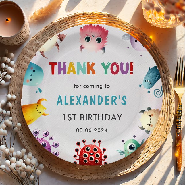 Cute Colorful Our Little Monster Birthday Party  Paper Plates (Creator Uploaded)