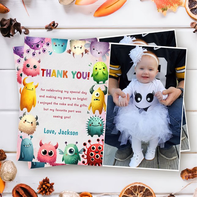 Cute Colorful Our Little Monster Thank You Card (Creator Uploaded)