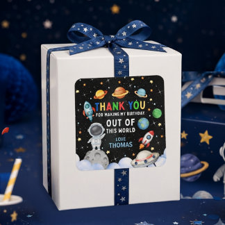 Cute Colorful Out Of This World Thank You Birthday Square Sticker