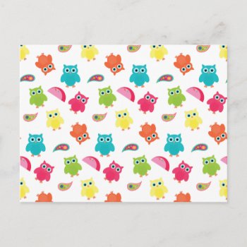 Cute Colorful Owl And Paisley Pattern Design Postcard by PrettyPatternsGifts at Zazzle