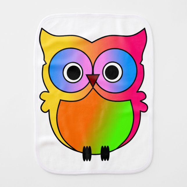 Cute colorful owl baby burp cloth (Front)