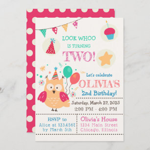 Cute colorful Owl Birthday Party Invitation