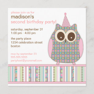 Cute Colorful Owl Child Birthday Party Invitation