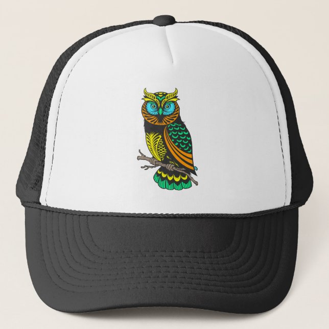 Cute Colorful Owl Illustration Halloween Addition Trucker Hat (Front)