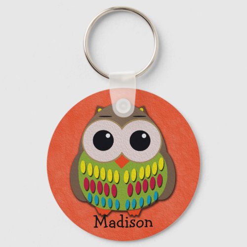 Cute Colorful Owl on Orange Keychain