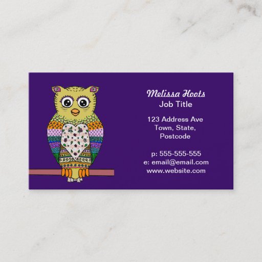 Customizable Cute Colorful Owl on star lit night Business Card