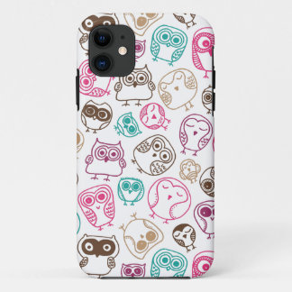 Cute colorful owl pattern in pink and blue iPhone 11 case