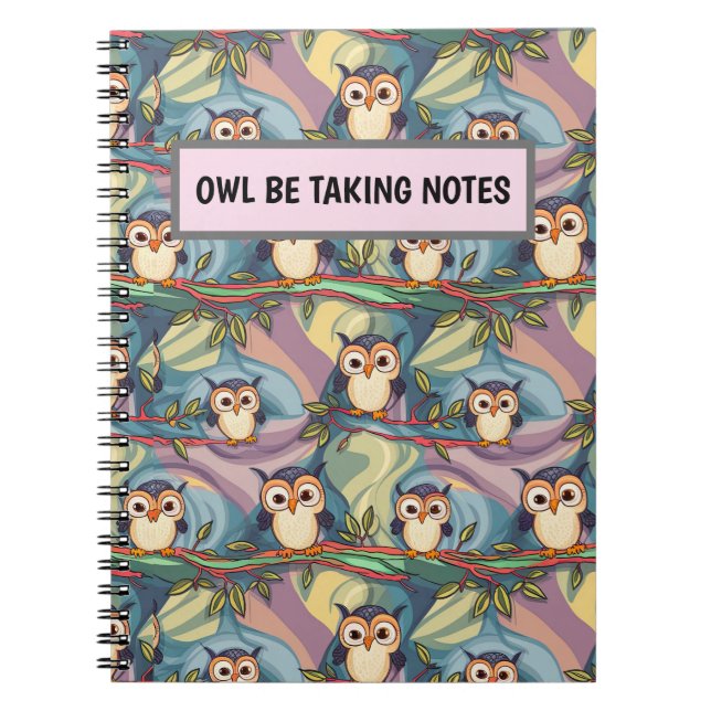 Cute Colorful Owl Pattern Personalized Notebook (Front)