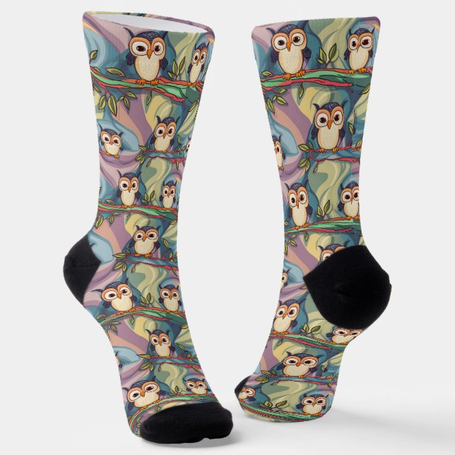 Cute Colorful Owl Pattern Socks (Angled)