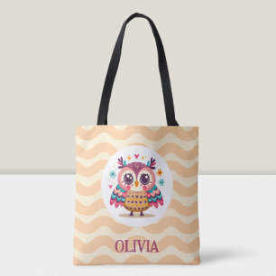 Cute Colorful Owl with Wavy Background Tote Bag