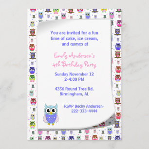 Cute Colorful Owls Birthday Invitation