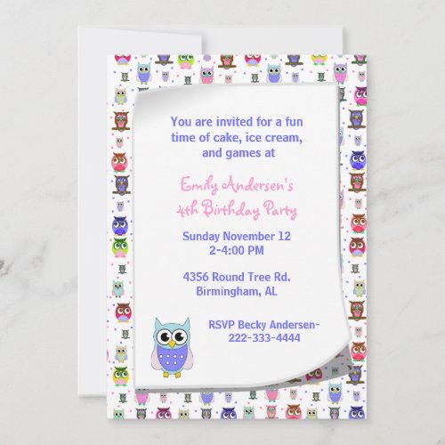 Cute Colorful Owls Birthday Invitation