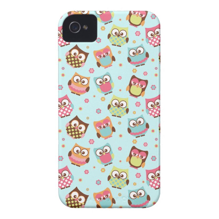 Cute Colorful Owls iPhone Case (light blue) Zazzle