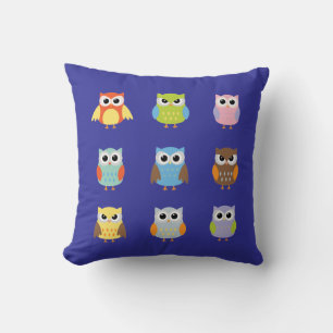 Cute Colorful Owls Kids Throw Pillow