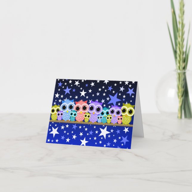 cute colorful owls note cards (Front)