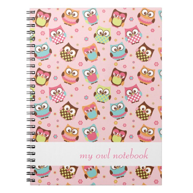Cute Colorful Owls Notebook (rose) (Front)