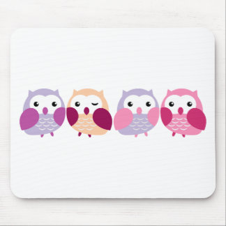 Cute Colorful Owls - Pink and Purple Pastels Mouse Pad