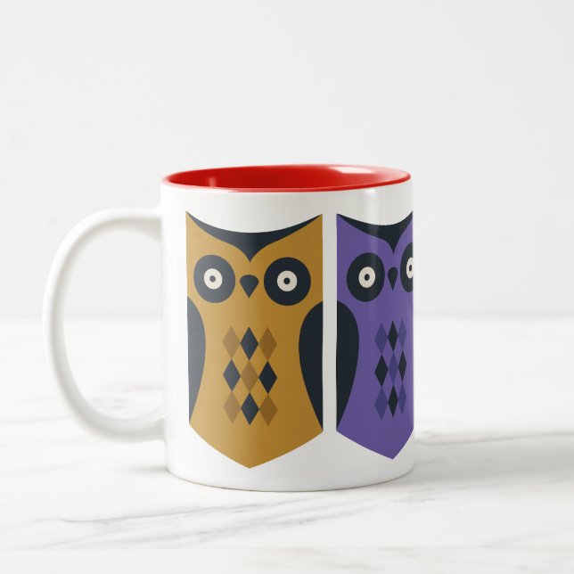 Cute Colorful Owls Variety Pack  Two-Tone Coffee Mug (Left)
