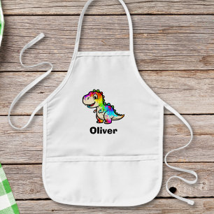 Cute Colorful Paint Splatter Dinosaur Kids' Apron