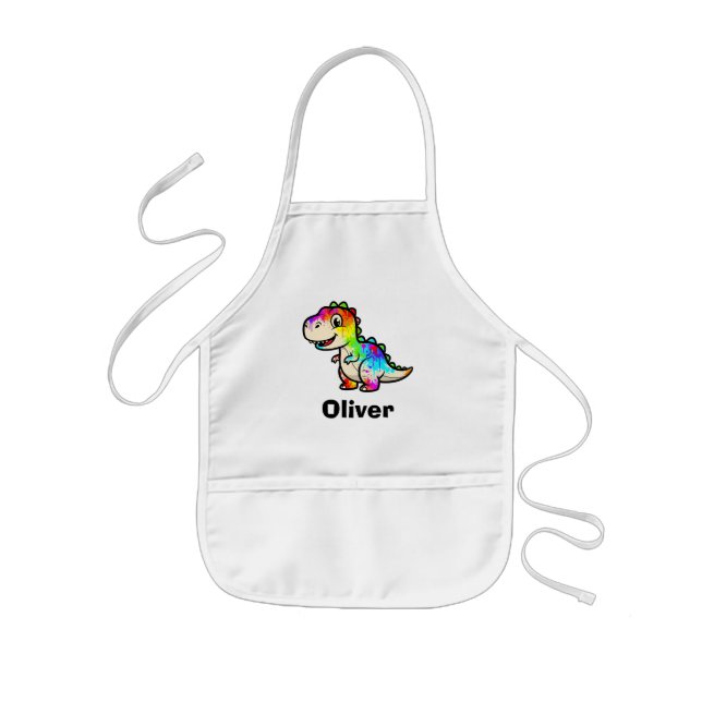 Cute Colorful Paint Splatter Dinosaur Kids' Apron (Front)