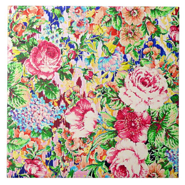 Cute colorful painting roses tile (Front)