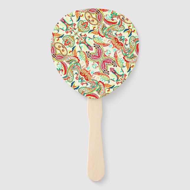 Cute colorful paisley pattern hand fan (Front)