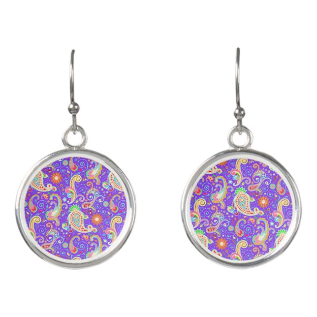 Cute colorful paisley pattern neck tie earrings (Front)