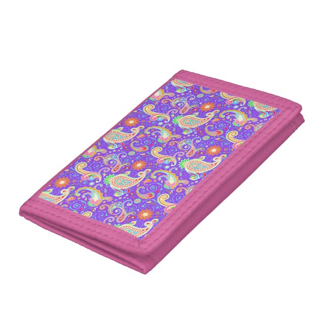 Cute colorful paisley pattern neck tie trifold wallet (Bottom)
