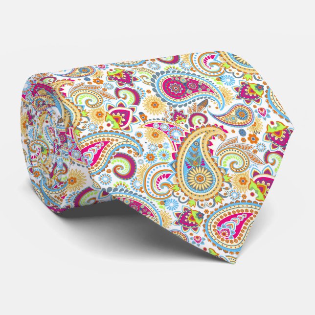 Cute colorful paisley pattern tablecloth neck tie (Rolled)