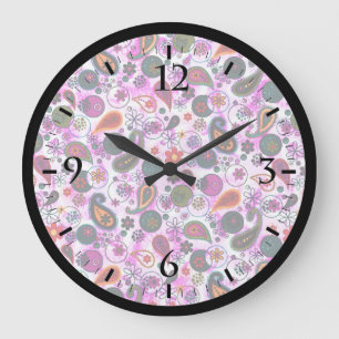 Cute colorful paisley patterns large clock