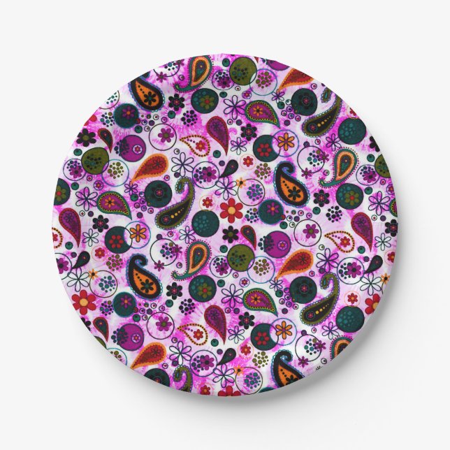 Cute colorful paisley patterns paper plates (Front)